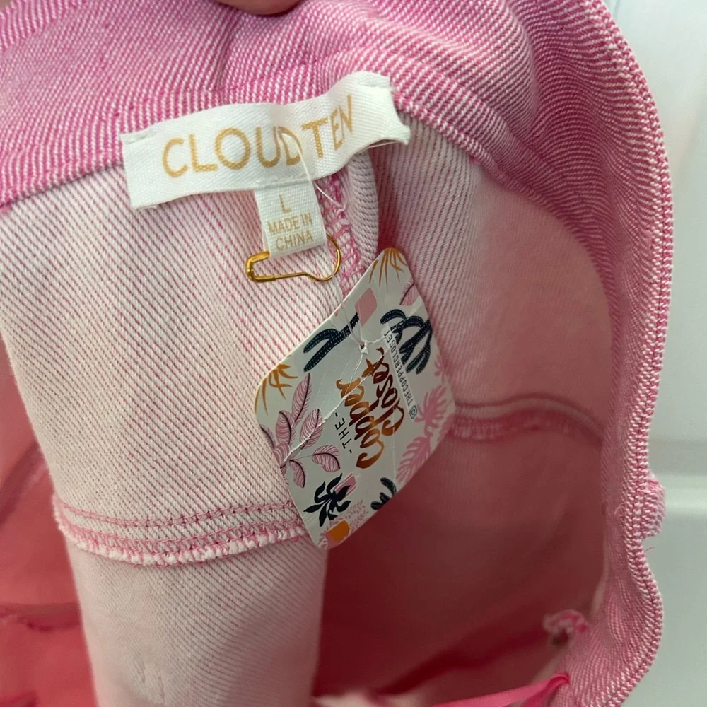 Cloud Ten High Rise Buttonfly Pink & White Pinstriped Denim Short Size L NWT - Picture 4 of 9